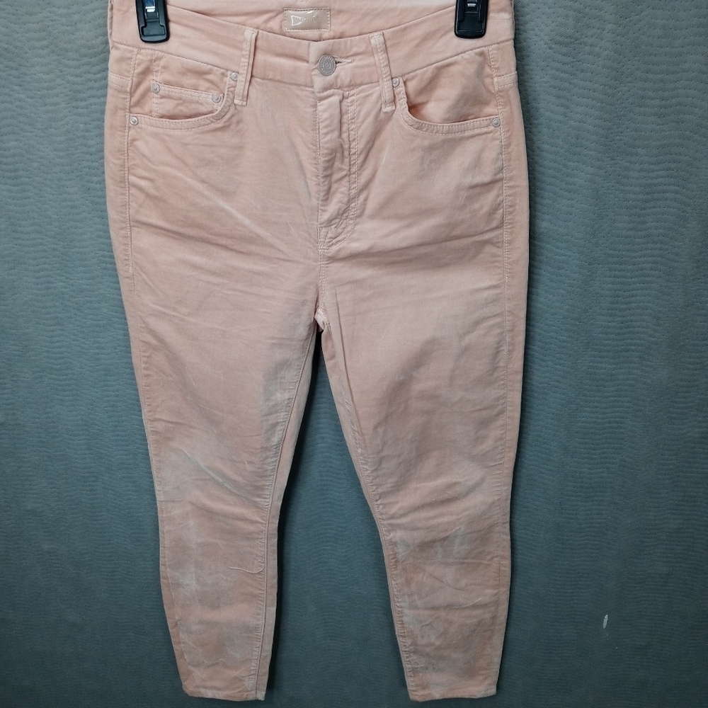 MOTHER High Waisted Looker Velveteen Skinny Pants in Petal Pink Size 25. Waist 2